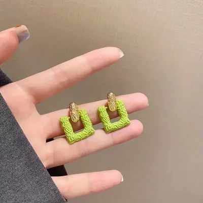 Elegant Cute Square Shape Green Drop Earrings