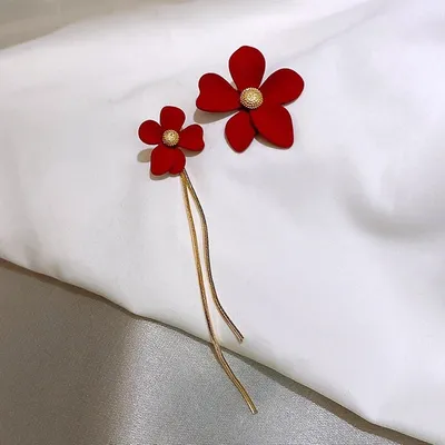 Delicate Red Floral Tassel Earrings