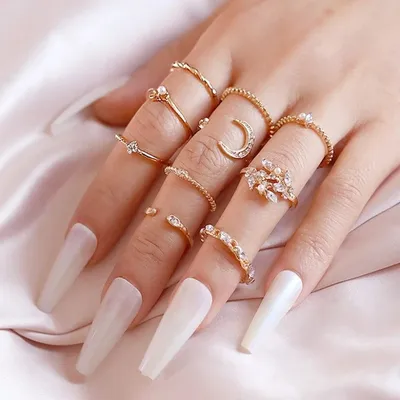 Bohemian Vintage Crystal Moon Flower Fashion Rings (10 pcs)