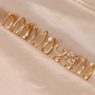 Bohemian Vintage Crystal Moon Flower Fashion Rings (10 pcs)