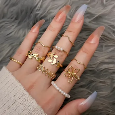 Boho Flower Leaf Knuckle Fashion Ring Set (10 pcs)