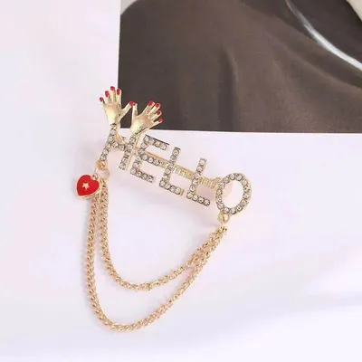 Letter Hello Rhinestone Tassel Hijab Pin