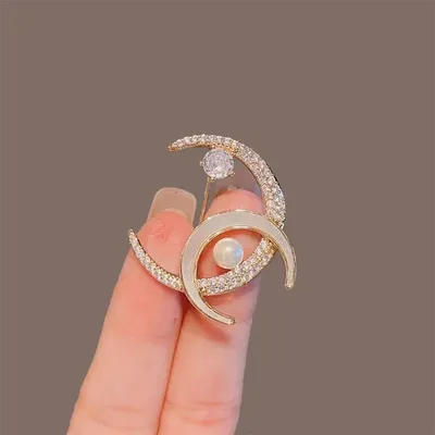 Double Moon Stone Hijab Brooch