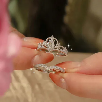 Fairy Sparkling Crown Rings for Women (2 pc)