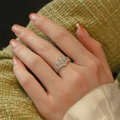 Zircon Heart Shaped Adjustable Couple Finger Ring (2 pc)