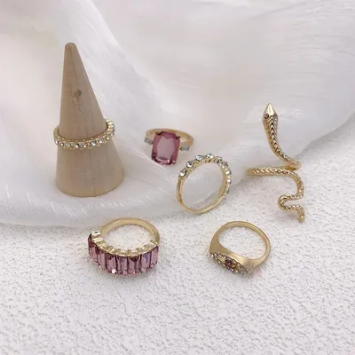 Pink Pretty Snake Finger Ring Set (6 Pcs)