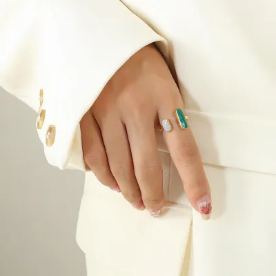 Stainless Steel Enamel Statement Open Cuff Rings for Women (2 pc)