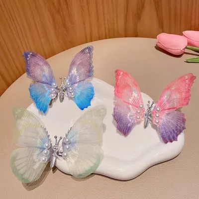 Trendy Colorful Pearl Butterfly Hair Clip (1 pc)