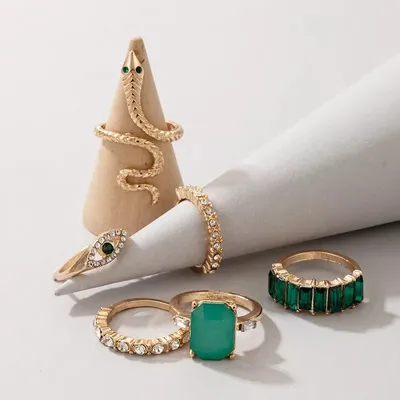 Geometric Green Snake Knuckle Ring Set (6 pcs)