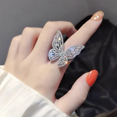 Zircon Adjustable Butterfly Finger Ring