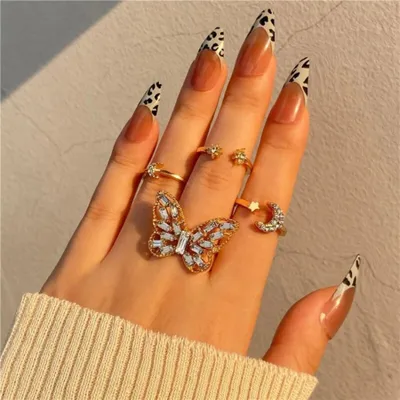 Fashion Crystal Golden Butterfly Finger Ring Set (5 pcs)
