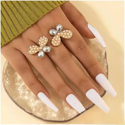 Elegant Pearl Stone Butterfly Adjustable Finger Ring
