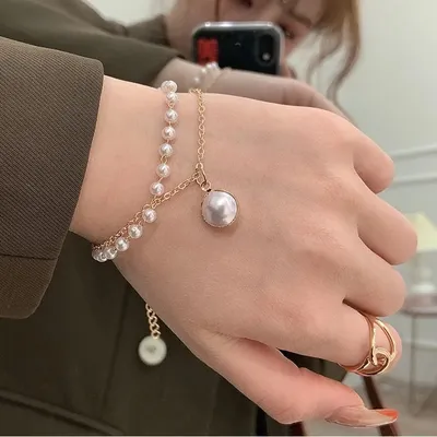 Pearl Design Modern Double Layer Chain Bracelet