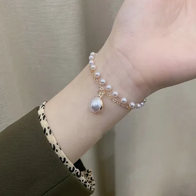Pearl Design Modern Double Layer Chain Bracelet