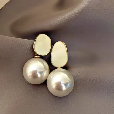 1 pair Korean Style Big Pearl Earrings