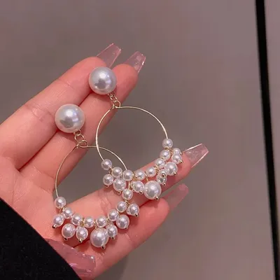 Elegant Sweet Round Pearl Tassel Earrings 