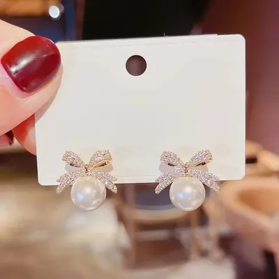 Shiny Zircon Crystal Bowknot Stud Earrings