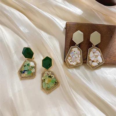 Korean Geometric Style Natural Stone Drop Earrings