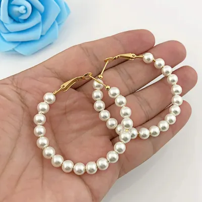 White Pearl Hoop Fashion Drop Dangle Earrings