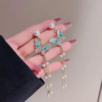 Pearl Butterfly Women Elegant Drop Dangle Earrings