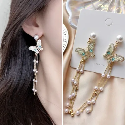 Pearl Butterfly Women Elegant Drop Dangle Earrings