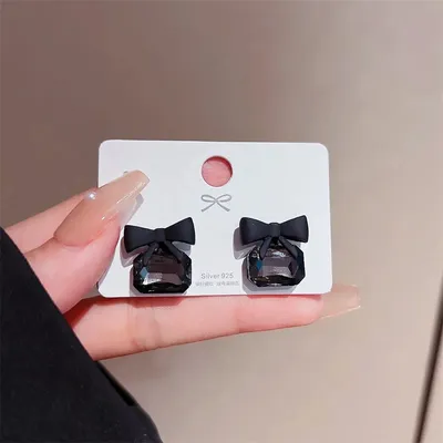 New Square Bow Cube Crystal Earrings 