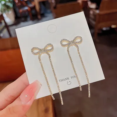 Long Bow Zircon Tassel Fairy Earrings 