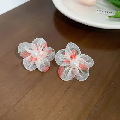 Korean Stylish Big Flower Pearl Stud Earrings
