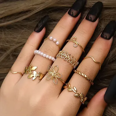 Bohemian Wave Flower Rings Set For Women (10 pcs)