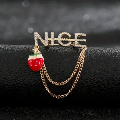 Nice Letter Chain Tassel Strawberry Hijab Brooch