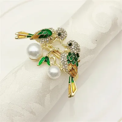 Vintage Twin Bird Gold Tone Rhinestone Hijab Brooch