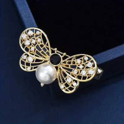 Golden White Pearl Butterfly Hijab Brooch/Pin