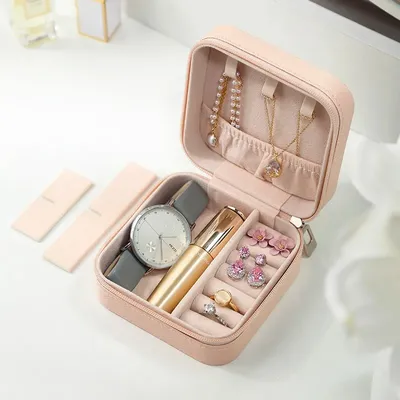 Mini Portable Zipper Jewelry Box Storage