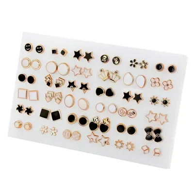 Black & White Golden Stud Earrings Set (36 Pairs)
