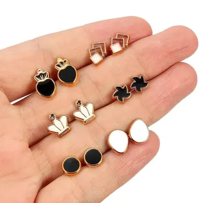 Black & White Golden Stud Earrings Set (36 Pairs)