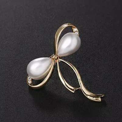 Ribbon Bow White Pearl Hijab Pin/Brooch