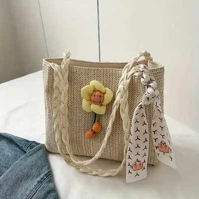 Girl's Fashionable Straw Woven Crossbody Shoulder Bag