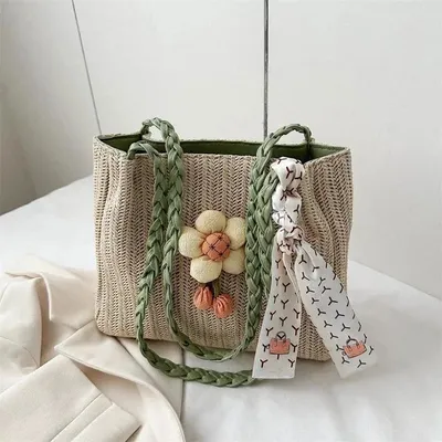 Girl's Fashionable Straw Woven Crossbody Shoulder Bag