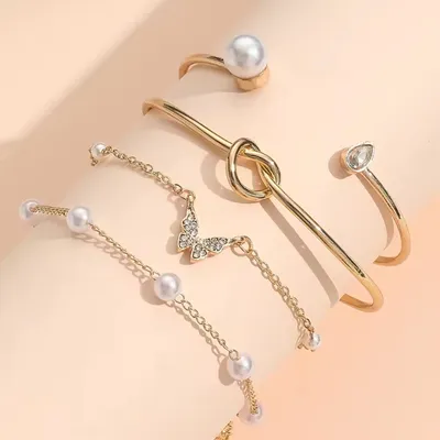 Delicate Hollow Heart Butterfly Open Bangle Bracelet (4 pcs)