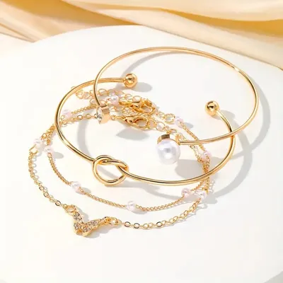Delicate Hollow Heart Butterfly Open Bangle Bracelet (4 pcs)