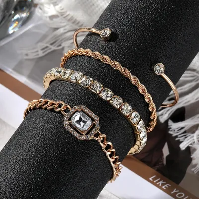 Vintage Chain Adjustable Crystal Bracelet Set (4 pcs)