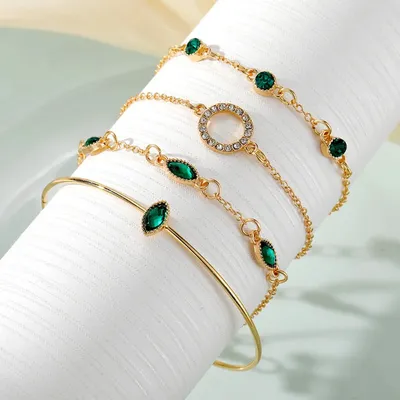 Elegant Emerald Circle Band Crystal Bracelet Set (4 pcs)