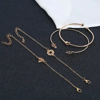 Trendy Leaves Knot Round Chain Open Bracelet Set (4 pcs )