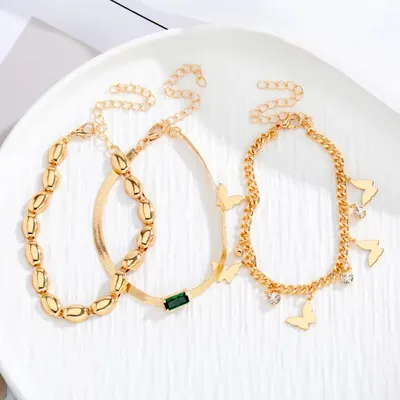 Classic Green Crystal Butterfly Pendant Bracelet Set (3 pcs)