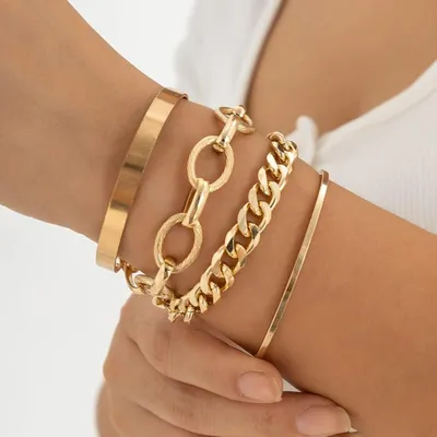 4 Pcs Chunky Punk Cuban Chain Bracelets Set