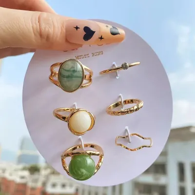 Women Vintage Crystal Gemstone Finger Ring (6 pcs)