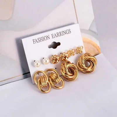 Pearl Geometric Decorative Dangle Earrings Set (5 pairs)