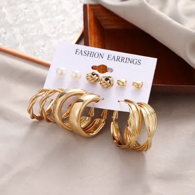 Fashionable Simple Knot Design Twist Hoop Earrings Set (6 pairs)