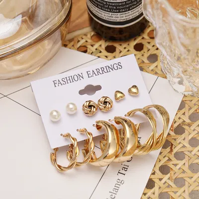 Fashionable Simple Knot Design Twist Hoop Earrings Set (6 pairs)