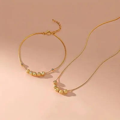 Golden Ball Design Necklace Bracelet Set